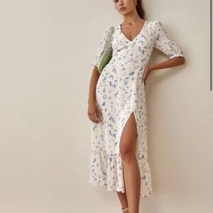 Reformation White and Blue Midi Dress